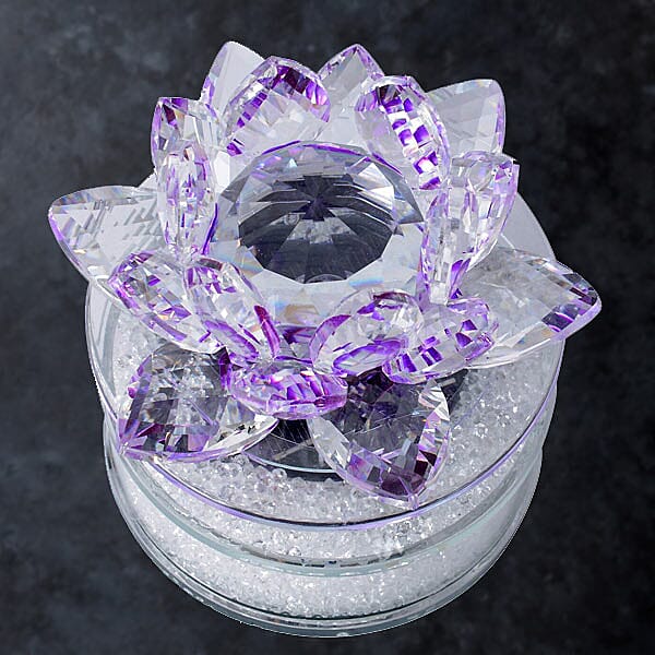 AAA Purple Austrian Crystal and Faceted Glass Lotus with Solar Rotating Base in Gift Box 6368398 2