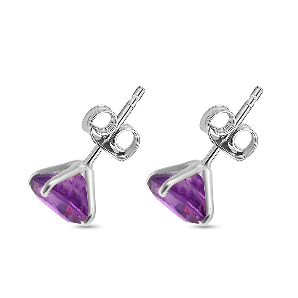 AAA Rose De France Amethyst Solitaire Stud Push Post Earring in Rhodium Overlay Sterling Silver 3.70 Ct.