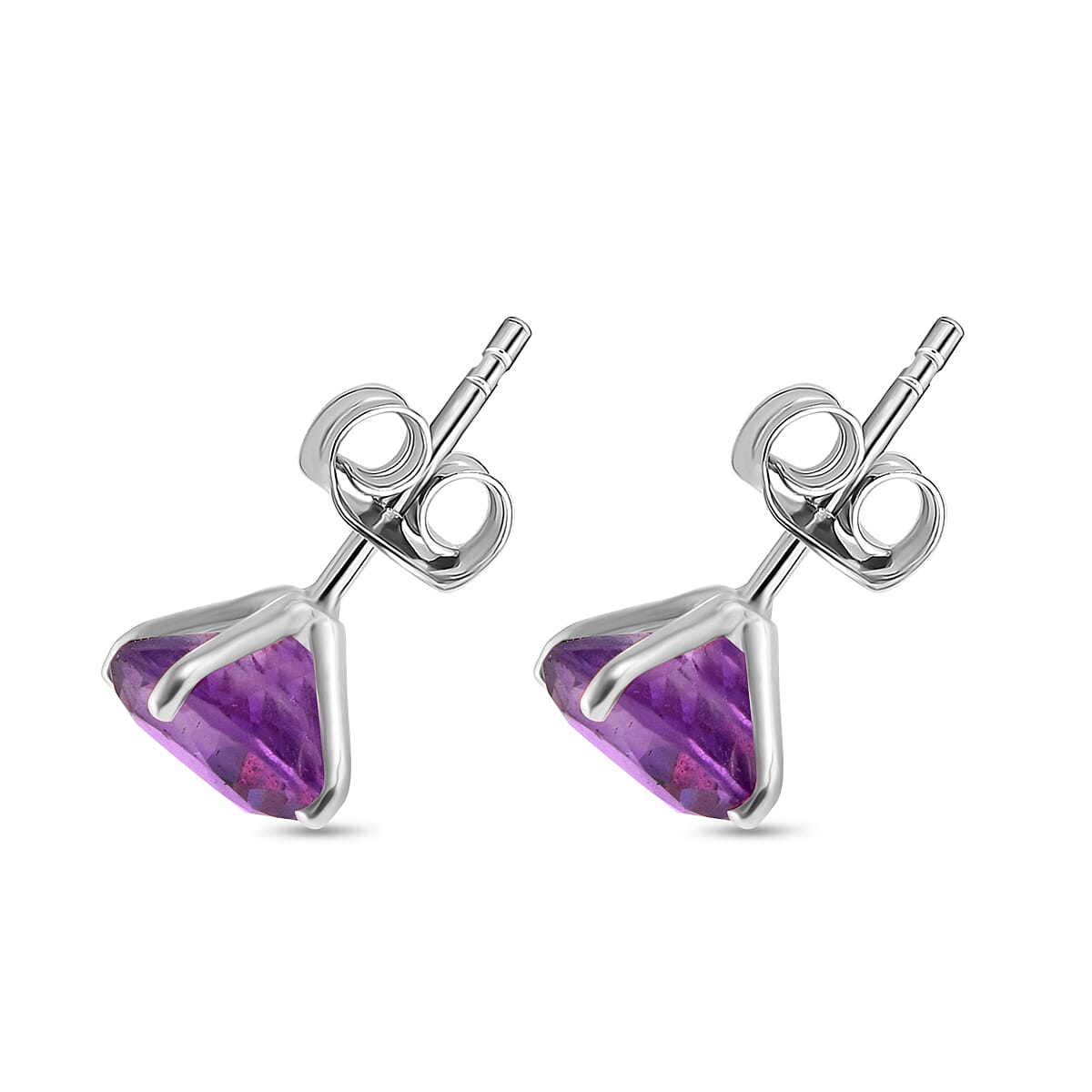 AAA Rose De France Amethyst Solitaire Stud Push Post Earring in Rhodium Overlay Sterling Silver 3.70 Ct. 8037497 2