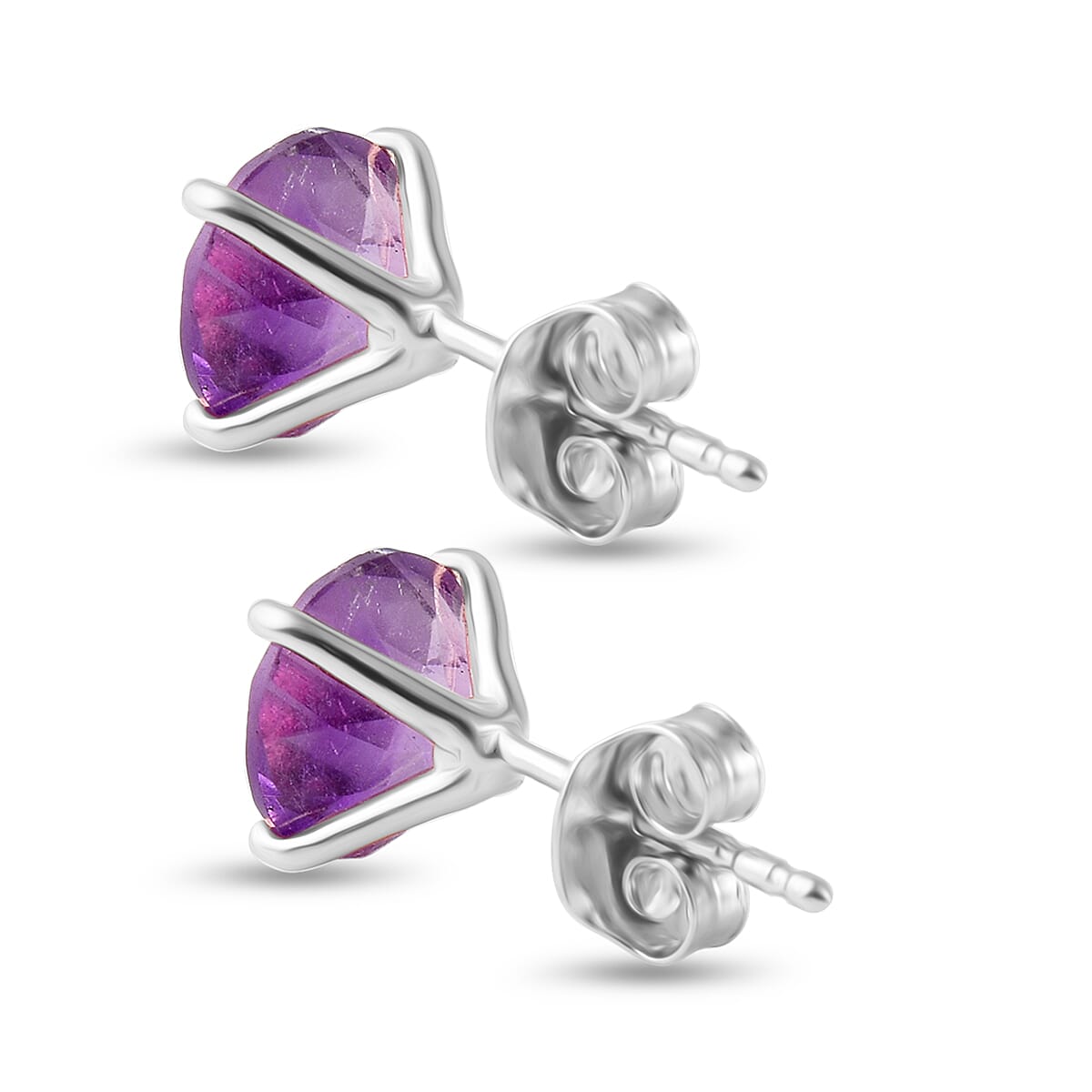 AAA Rose De France Amethyst Solitaire Stud Push Post Earring in Rhodium Overlay Sterling Silver 3.70 Ct. 8037497 3