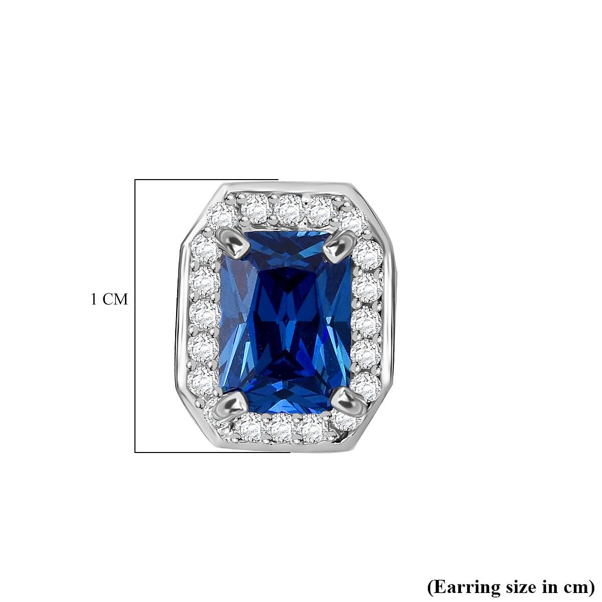 AAA Simulated Blue Sapphire (Oct), Simulated Diamond Halo Stud Earrings  in Rhodium Plated Sterling Silver 2224693 11