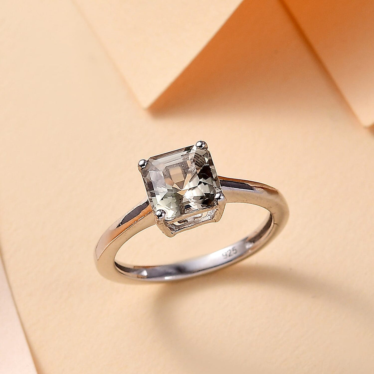AAA Turkizite Asscher Cut Solitaire Ring in Rhodium Overlay Sterling Silver 2.00  Ct. 7965951 2