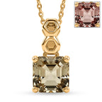 GP - AAA Royal Asscher Cut Turkizite (1.2ct) & Blue Sapphire Solitaire Pendant with Chain (Size 20) in 18K Vermeil Yellow Gold Plated Sterling Silver 1.25 Ct.