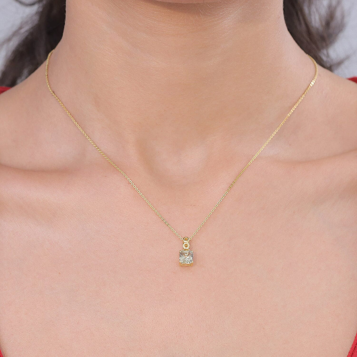 GP - AAA Royal Asscher Cut Turkizite (1.2ct) &amp; Blue Sapphire Solitaire Pendant with Chain (Size 20) in 18K Vermeil Yellow Gold Plated Sterling Silver 1.25 Ct. 4466434 2