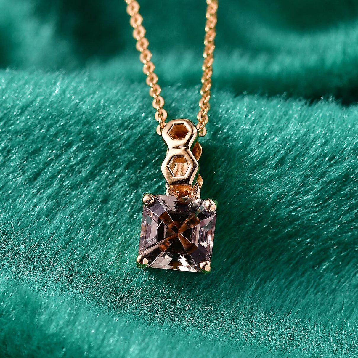 GP - AAA Royal Asscher Cut Turkizite (1.2ct) &amp; Blue Sapphire Solitaire Pendant with Chain (Size 20) in 18K Vermeil Yellow Gold Plated Sterling Silver 1.25 Ct. 4466434 3