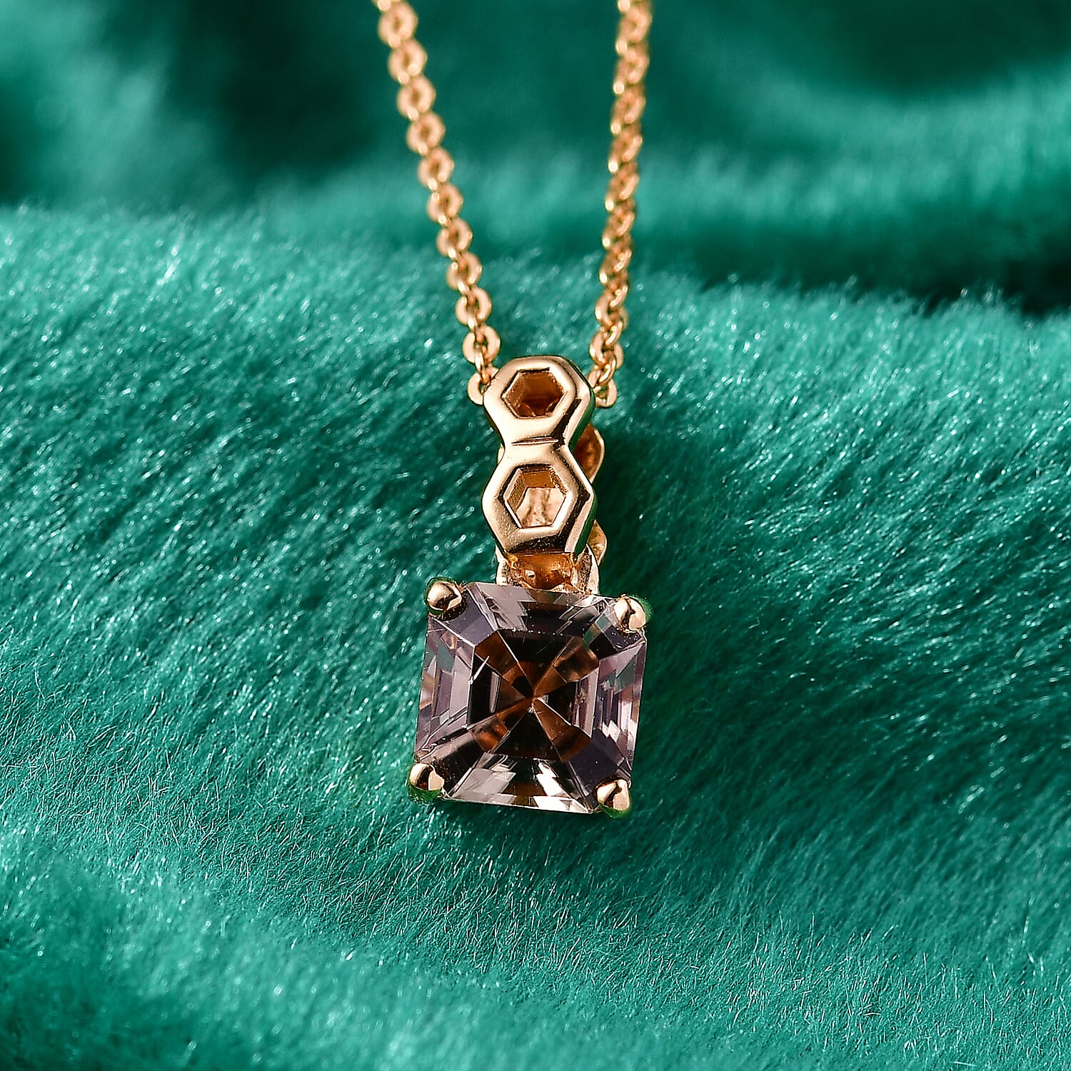 GP - AAA Royal Asscher Cut Turkizite (1.2ct) &amp; Blue Sapphire Solitaire Pendant with Chain (Size 20) in 18K Vermeil Yellow Gold Plated Sterling Silver 1.25 Ct. 4466434 3