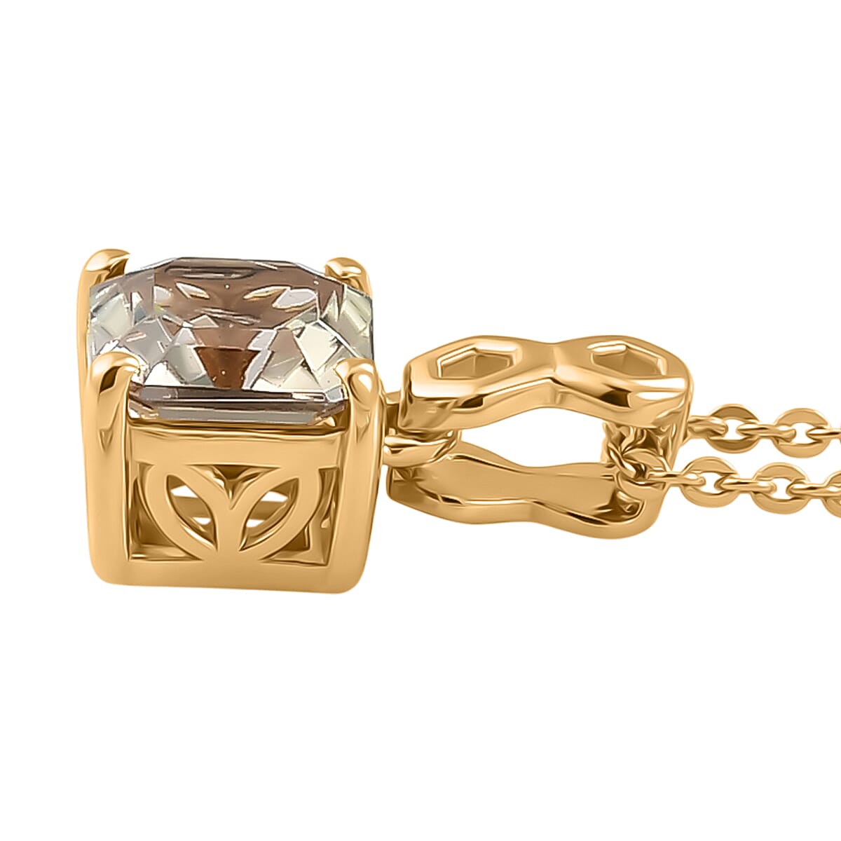 GP - AAA Royal Asscher Cut Turkizite (1.2ct) &amp; Blue Sapphire Solitaire Pendant with Chain (Size 20) in 18K Vermeil Yellow Gold Plated Sterling Silver 1.25 Ct. 4466434 4
