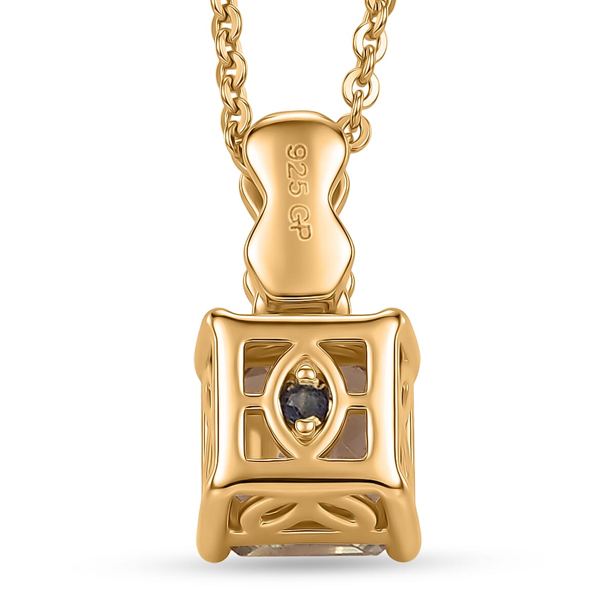 GP - AAA Royal Asscher Cut Turkizite (1.2ct) &amp; Blue Sapphire Solitaire Pendant with Chain (Size 20) in 18K Vermeil Yellow Gold Plated Sterling Silver 1.25 Ct. 4466434 5