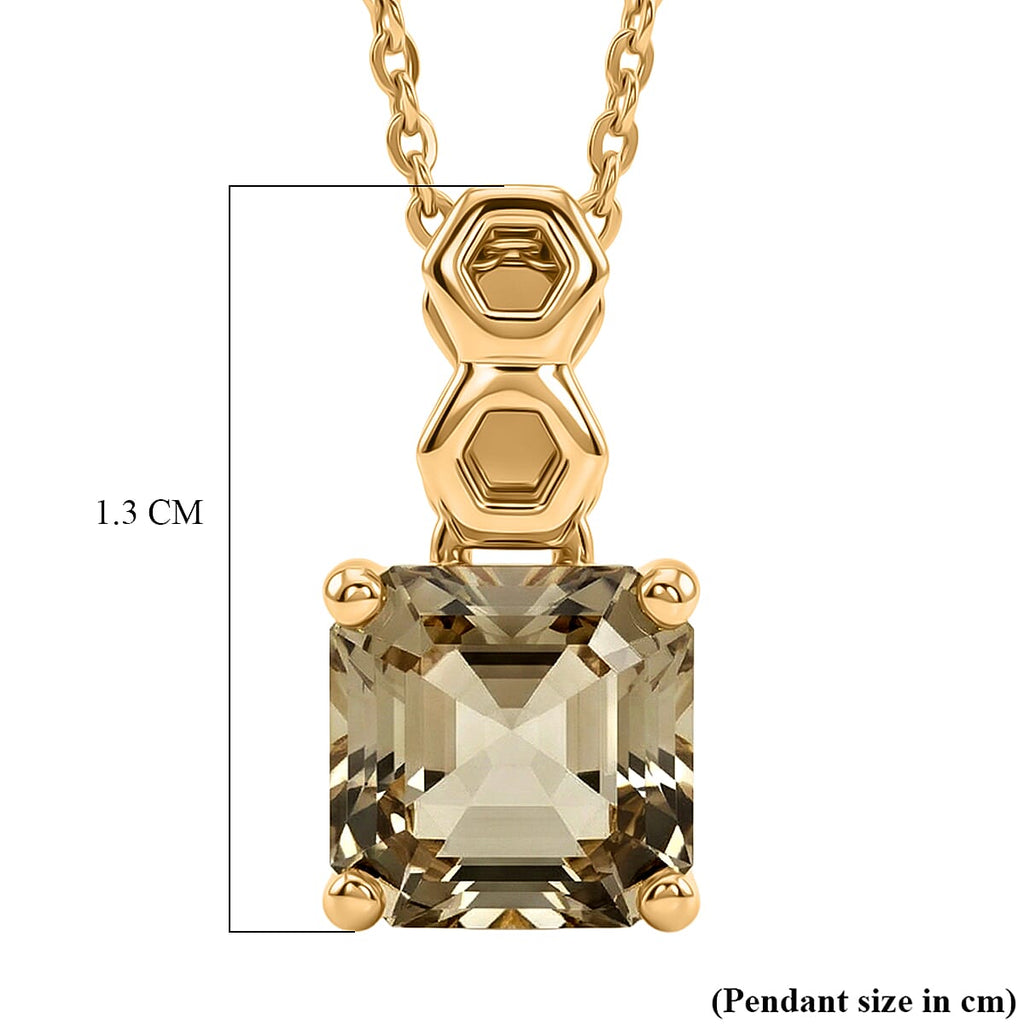 GP - AAA Royal Asscher Cut Turkizite (1.2ct) & Blue Sapphire Solitaire Pendant with Chain (Size 20) in 18K Vermeil Yellow Gold Plated Sterling Silver 1.25 Ct.