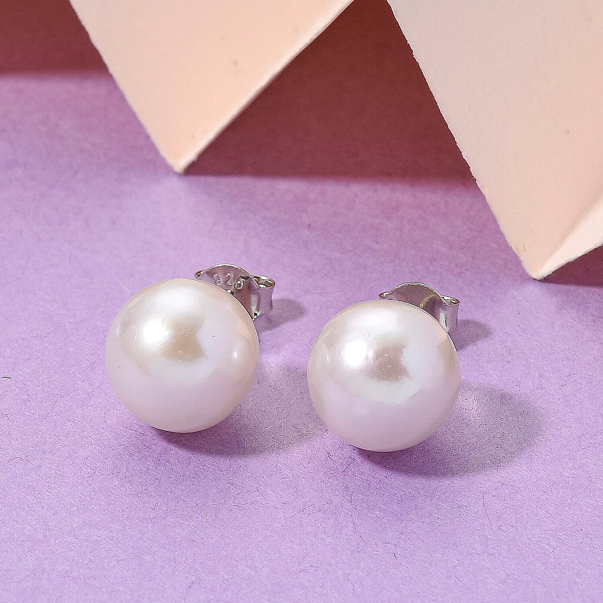 AAA White Edison Pearl Earring with Push Back in Rhodium Overlay Sterling Silver 16.48 Ct. 8191784 1