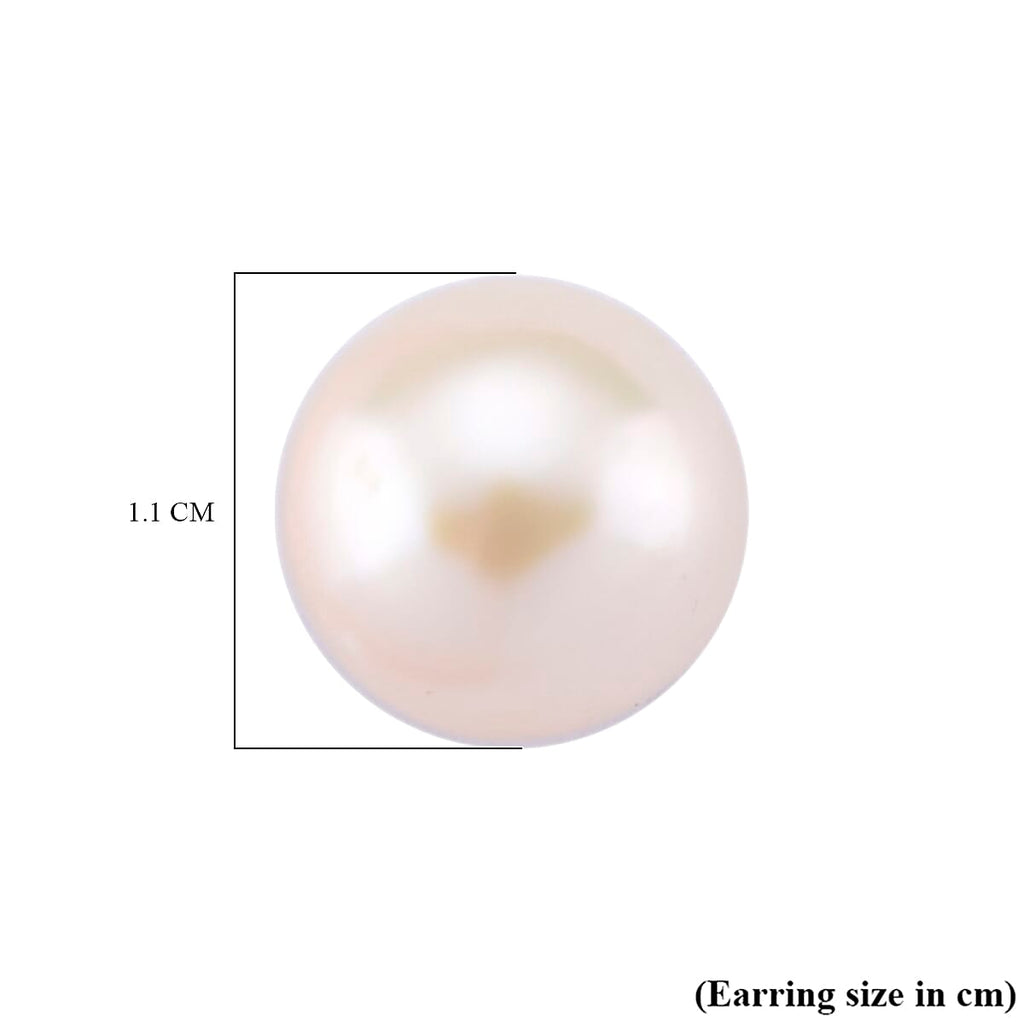 AAA White Edison Pearl Earring with Push Back in Rhodium Overlay Sterling Silver 16.48 Ct.