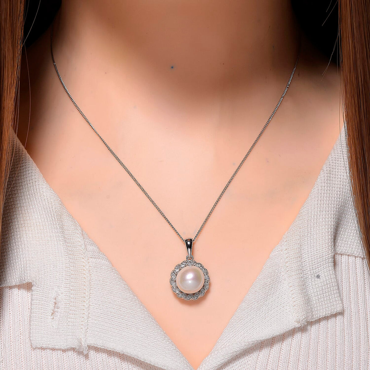 D'Joy AAA Edison Pearl (11-12 MM), Moissanite Pendant with Chain (Size 18) in Rhodium Overlay Sterling Silver 10.63 Ct. 4397129 2