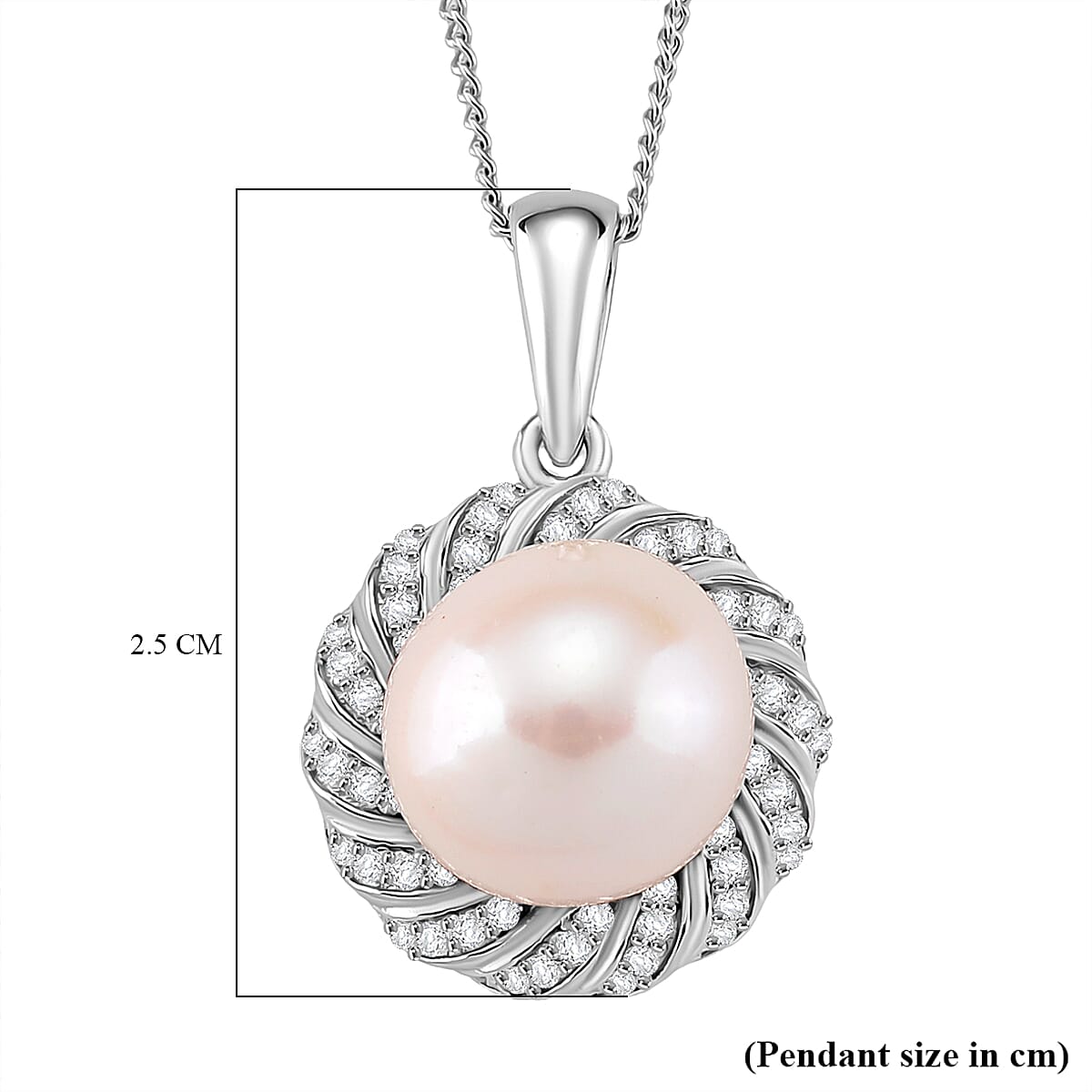 D'Joy AAA Edison Pearl (11-12 MM), Moissanite Pendant with Chain (Size 18) in Rhodium Overlay Sterling Silver 10.63 Ct. 4397129 5