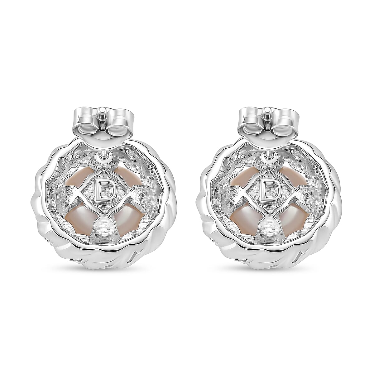 AAA White Edison Pearl (10-11MM) &amp; Moissanite Solitaire Stud Push Back Earring in Rhodium Overlay Sterling Silver 15.57 Ct. 8191878 4