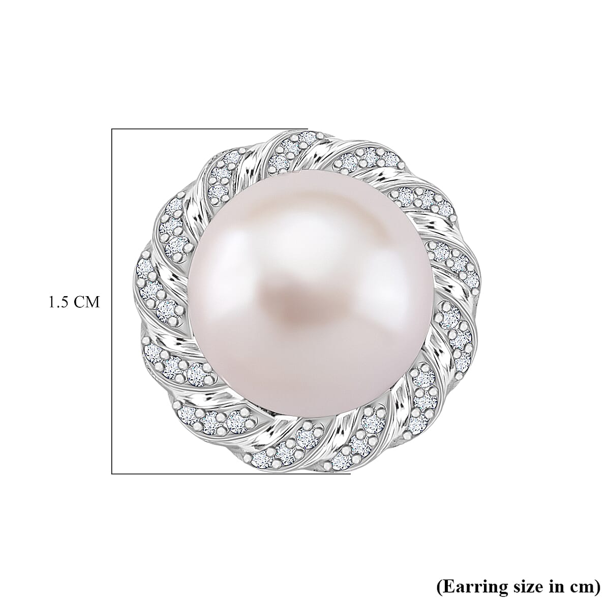 AAA White Edison Pearl (10-11MM) &amp; Moissanite Solitaire Stud Push Back Earring in Rhodium Overlay Sterling Silver 15.57 Ct. 8191878 5