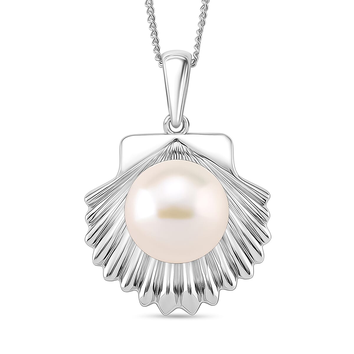 AAA White Edison Pearl (10-11 MM) Pendant with Chain (Size 18) in Rhodium Overlay Sterling 8.22 Ct. 4397189 0
