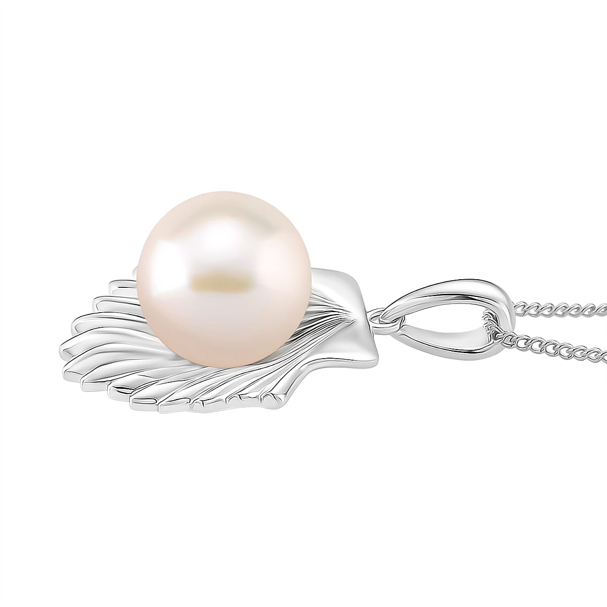 AAA White Edison Pearl (10-11 MM) Pendant with Chain (Size 18) in Rhodium Overlay Sterling 8.22 Ct. 4397189 3
