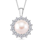 AAA White Edison Pearl (11-12 MM) & Natural Zircon Pendant with Chain (Size 18) in Rhodium Overlay Sterling Silver 11.83 Ct.