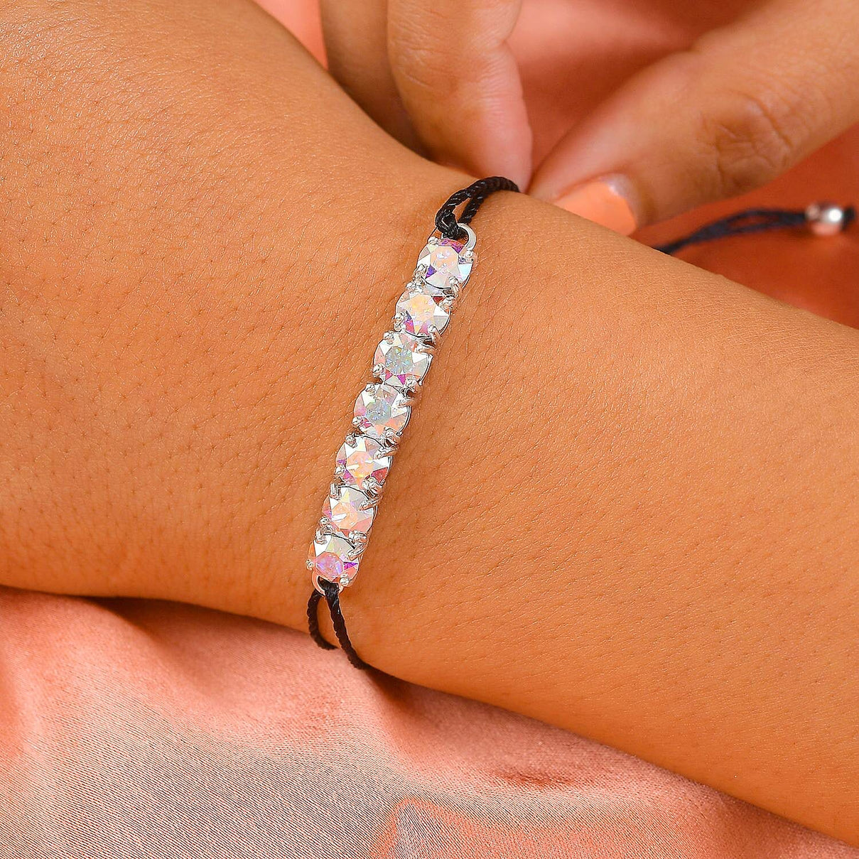 Rose Peach Austrian Crystal Bracelet (Size 6.5 - 9.5 Adjustable) in Sterling Silver 7165420 2