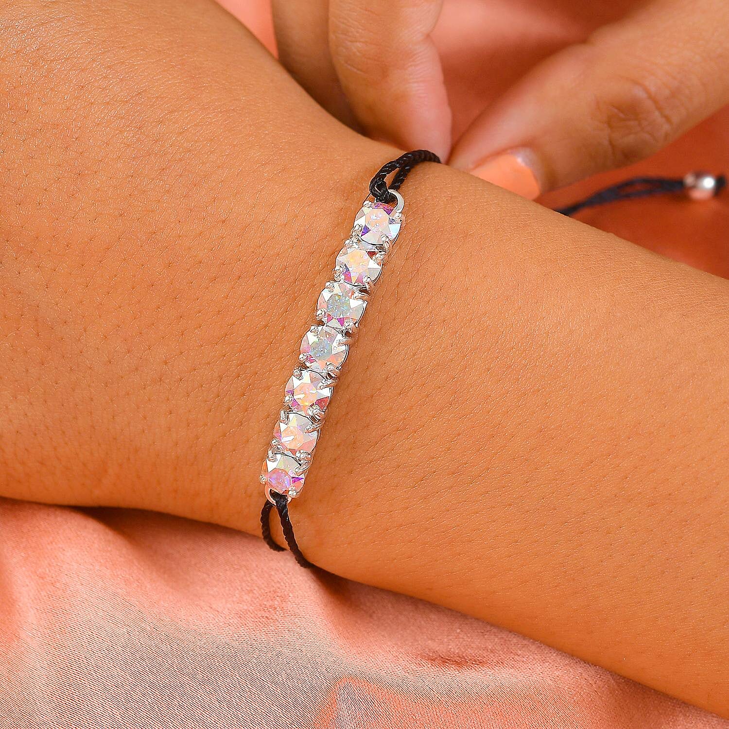 Rose Peach Austrian Crystal Bracelet (Size 6.5 - 9.5 Adjustable) in Sterling Silver 7165420 2