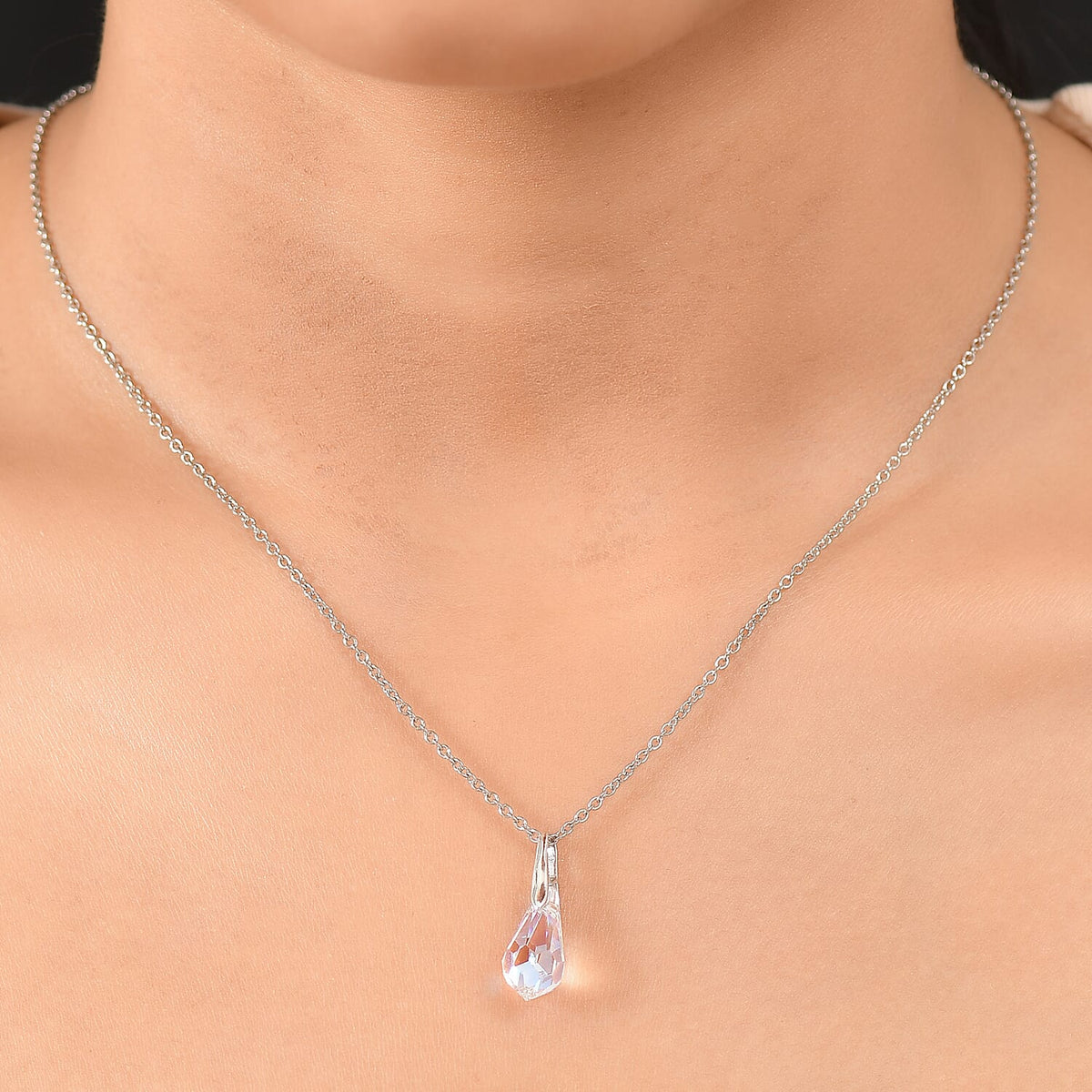 AB Swarovski Crystal Pendant with Chain (Size 20) in Platinum Overlay Sterling Silver 4.34 Ct. V32699325 2