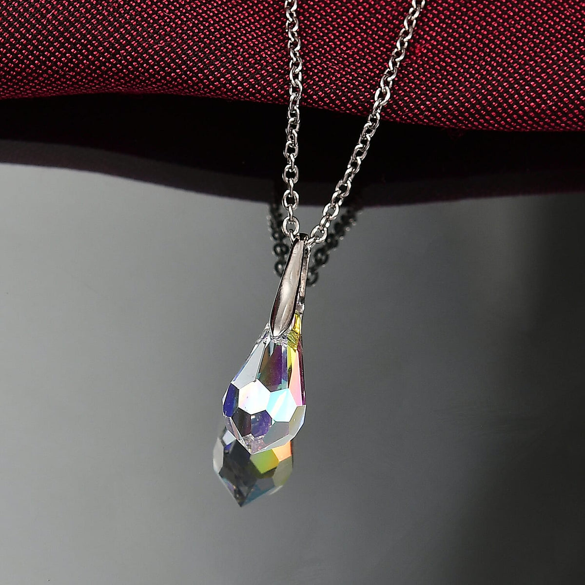 AB Swarovski Crystal Pendant with Chain (Size 20) in Platinum Overlay Sterling Silver 4.34 Ct. V32699325 3