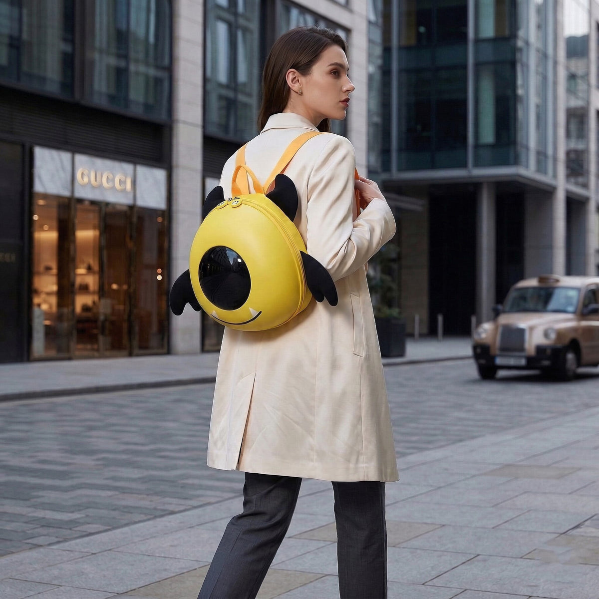LED Smart Waterproof Monster Hard-shell Backpack with Wings (Powerbank not incl.) - Light Yellow V32623057 3