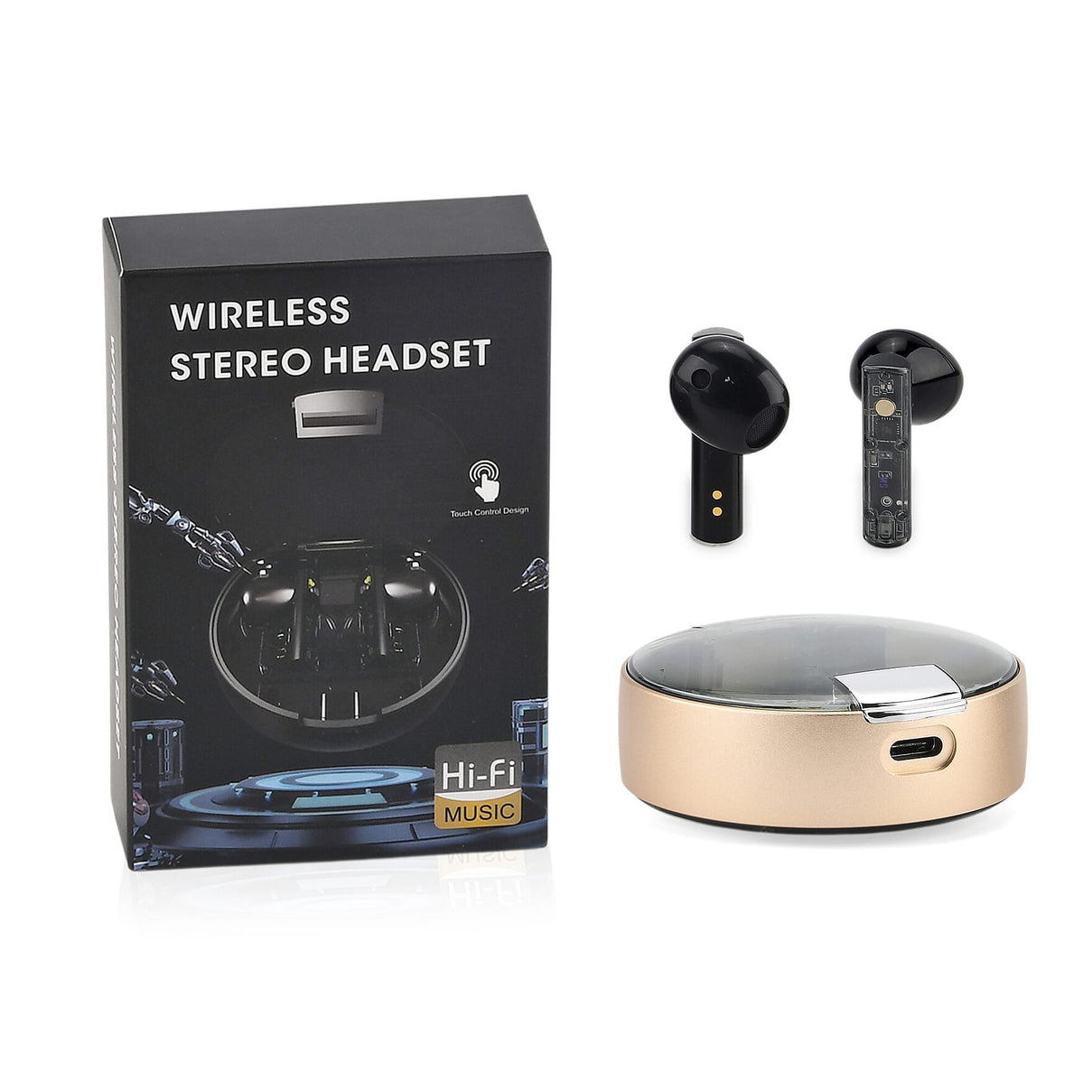 AEMAi-PRO45 Bluetooth V5.3 Earphones - 4-5 Hour Talk Time, 13mm Titanium Speaker - Type-C Charging - Gold 8245076 0