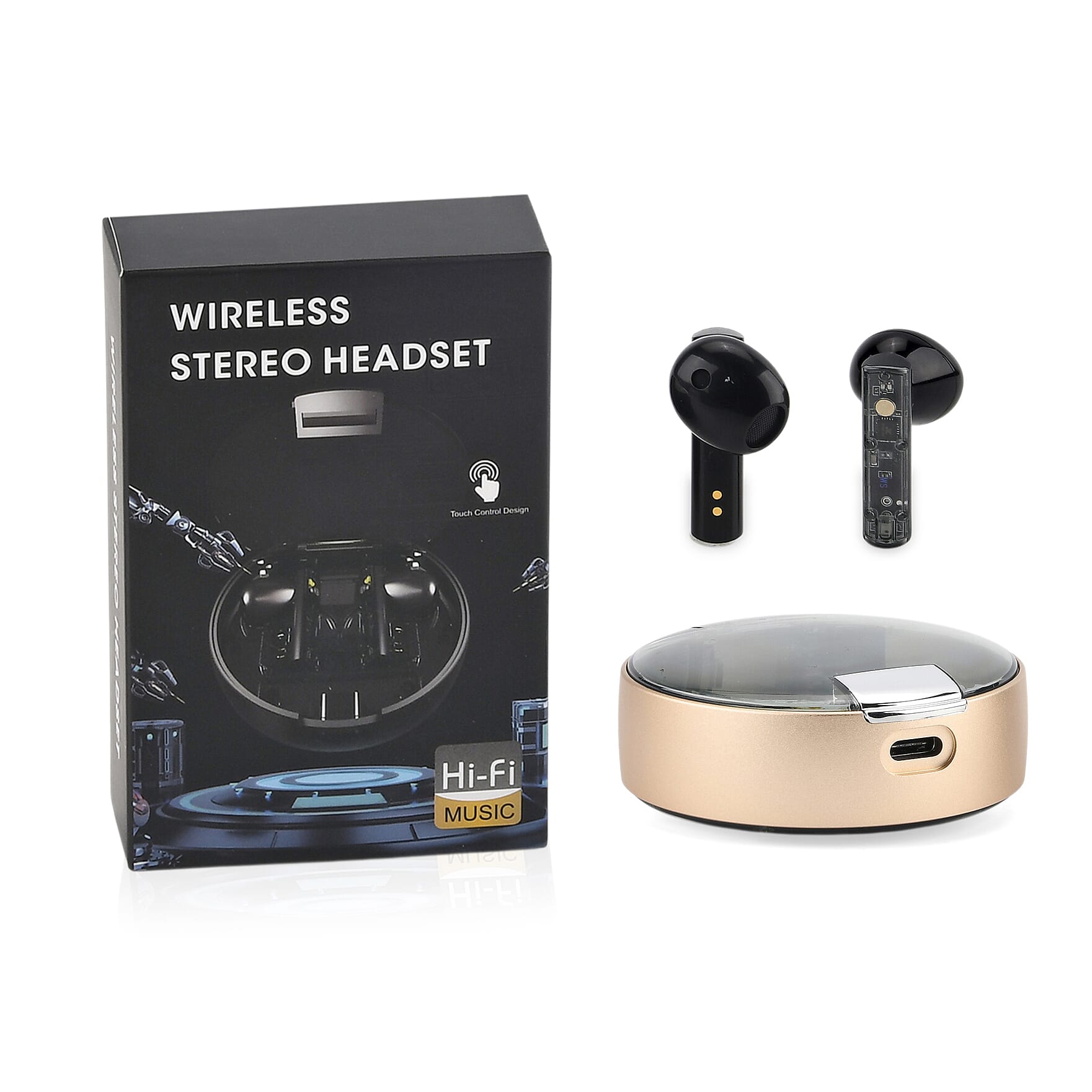 AEMAi-PRO45 Bluetooth V5.3 Earphones - 4-5 Hour Talk Time, 13mm Titanium Speaker - Type-C Charging - Gold 8245076 0