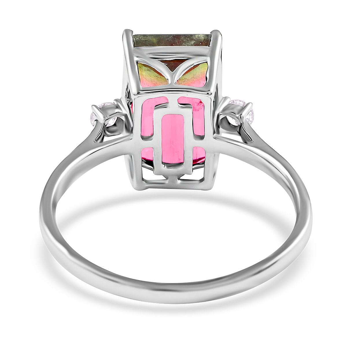 AGI Certified 14K White Gold AAA Bi-Color Tourmaline and Diamond (I2-G-H) Ring 4.61 Ct 7336816 10
