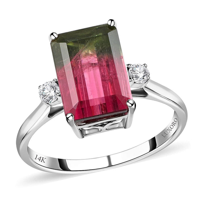 AGI Certified 14K White Gold AAA Bi-Color Tourmaline and Diamond (I2-G-H) Ring 4.61 Ct 7336816 1