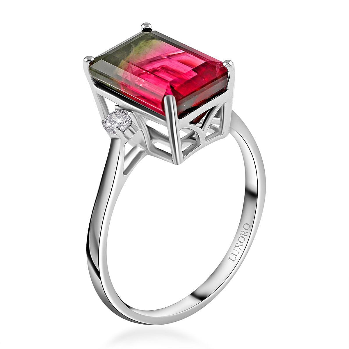 AGI Certified 14K White Gold AAA Bi-Color Tourmaline and Diamond (I2-G-H) Ring 4.61 Ct 7336816 3