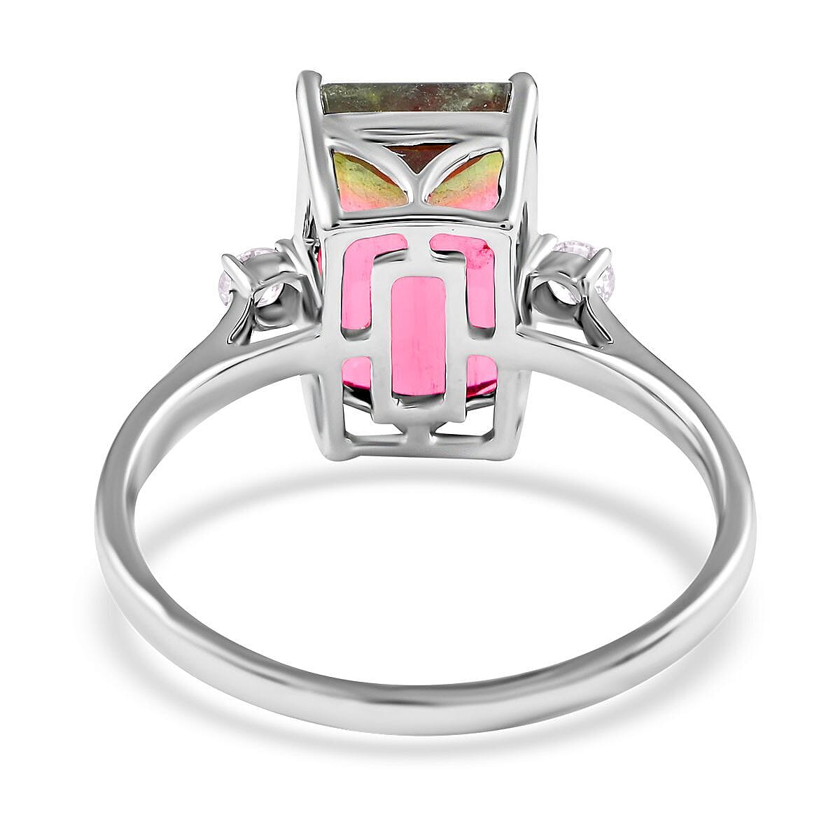 AGI Certified 14K White Gold AAA Bi-Color Tourmaline and Diamond (I2-G-H) Ring 4.61 Ct 7336816 4