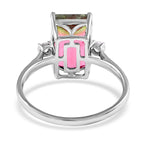 AGI Certified 14K White Gold AAA Bi-Color Tourmaline and Diamond (I2-G-H) Ring 4.61 Ct