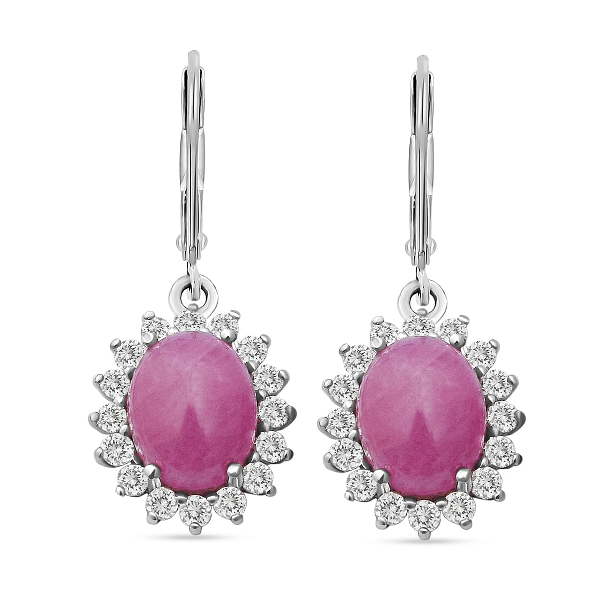 AIG Certified Halo Natural Pink Sapphire Drop Earrings with Natural Cambodian Zircon in Rhodium Plated  Sterling Silver 9.69 Ct. 8858986 0