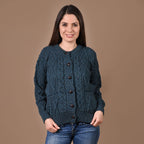 ARAN 100% Pure Wool Heritage Cardigan (Size Large) - Teal