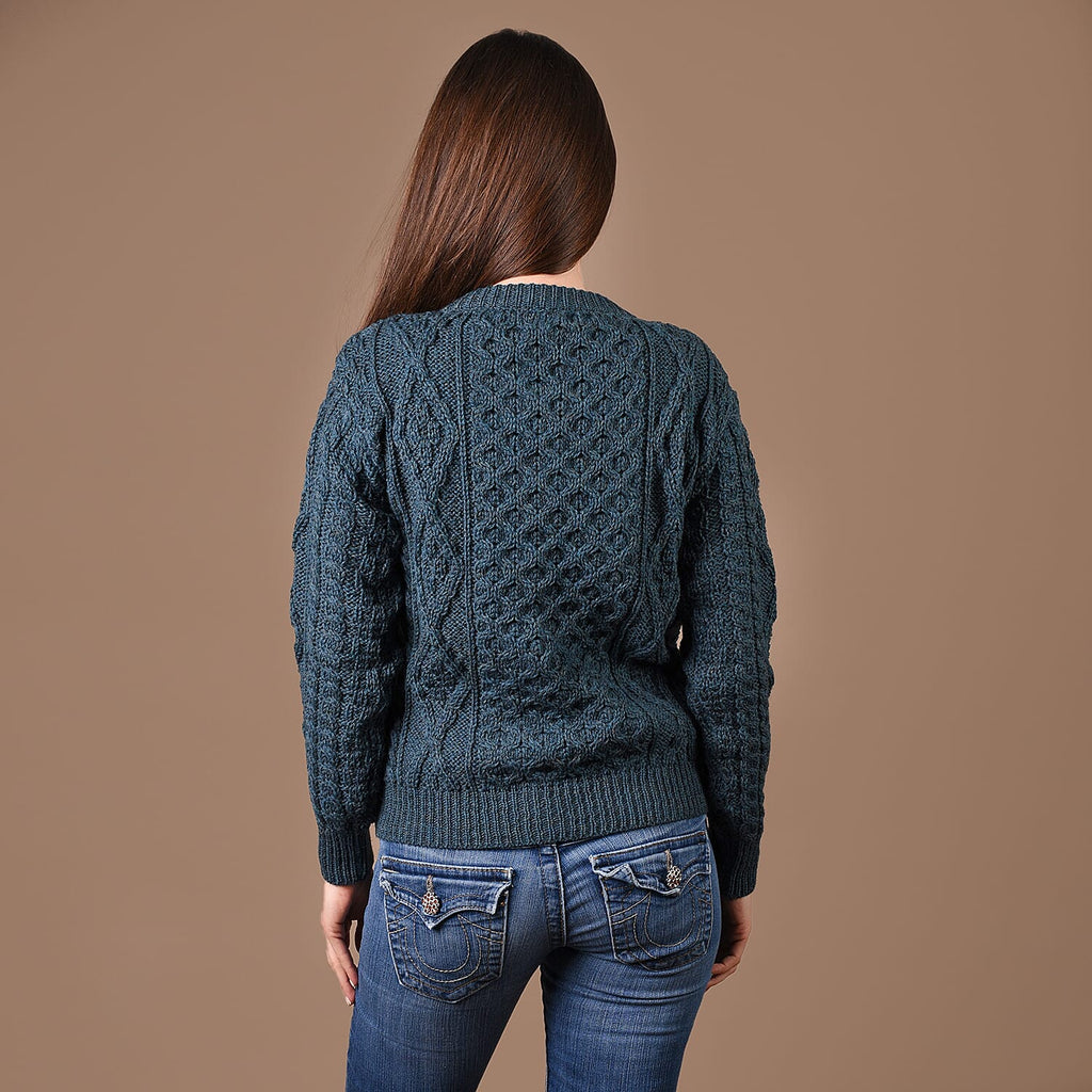 ARAN 100% Pure Wool Heritage Cardigan (Size Large) - Teal