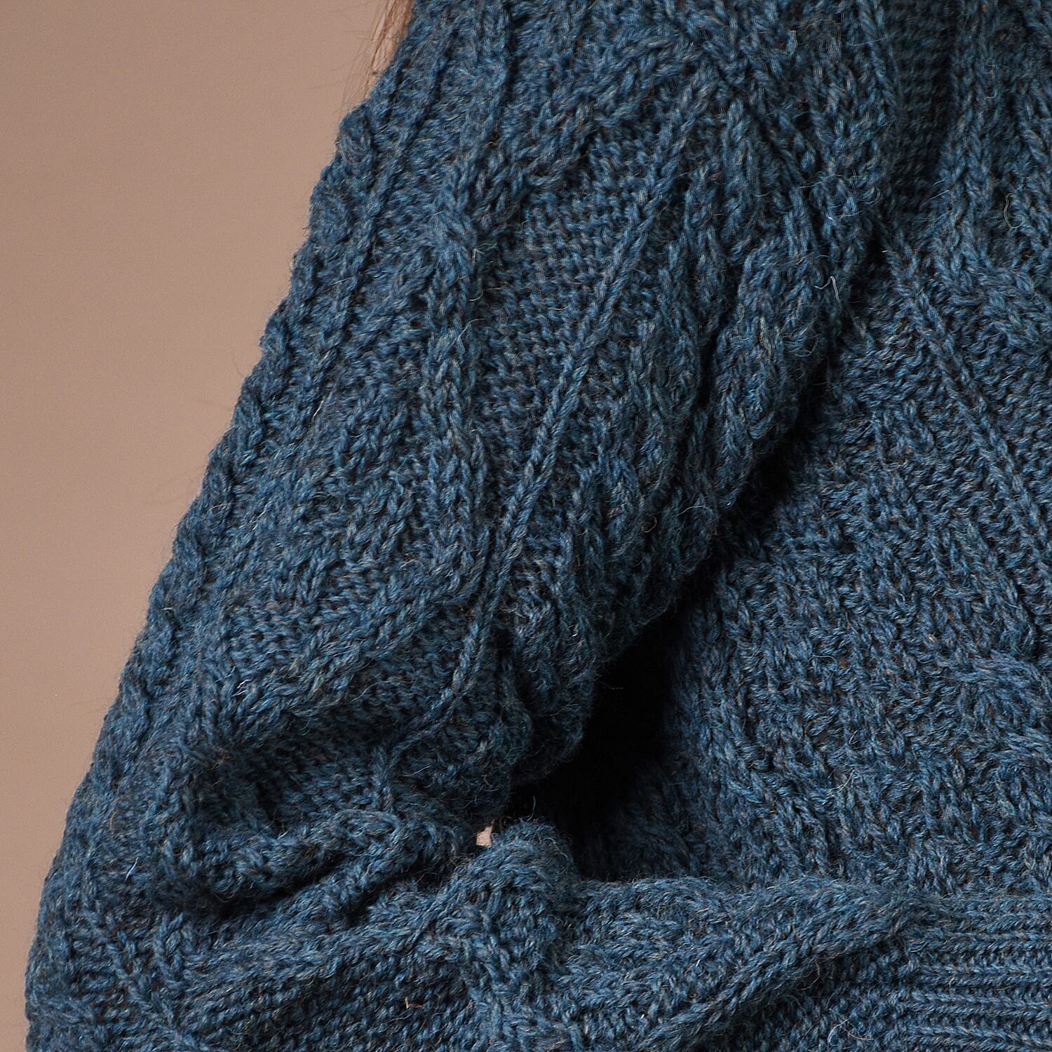 Aran Merino Wool Rope Cable Detailing Women's Cardigan - Teal 6251493 4