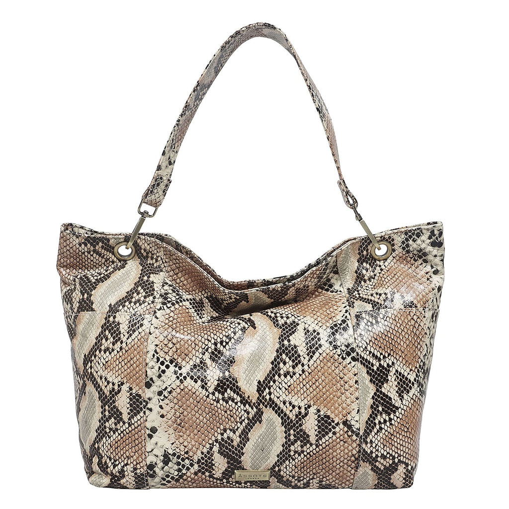 ASSOTS LONDON Angela 100% Genuine Leather Snake Skin Pattern Hobo Bag - Tan