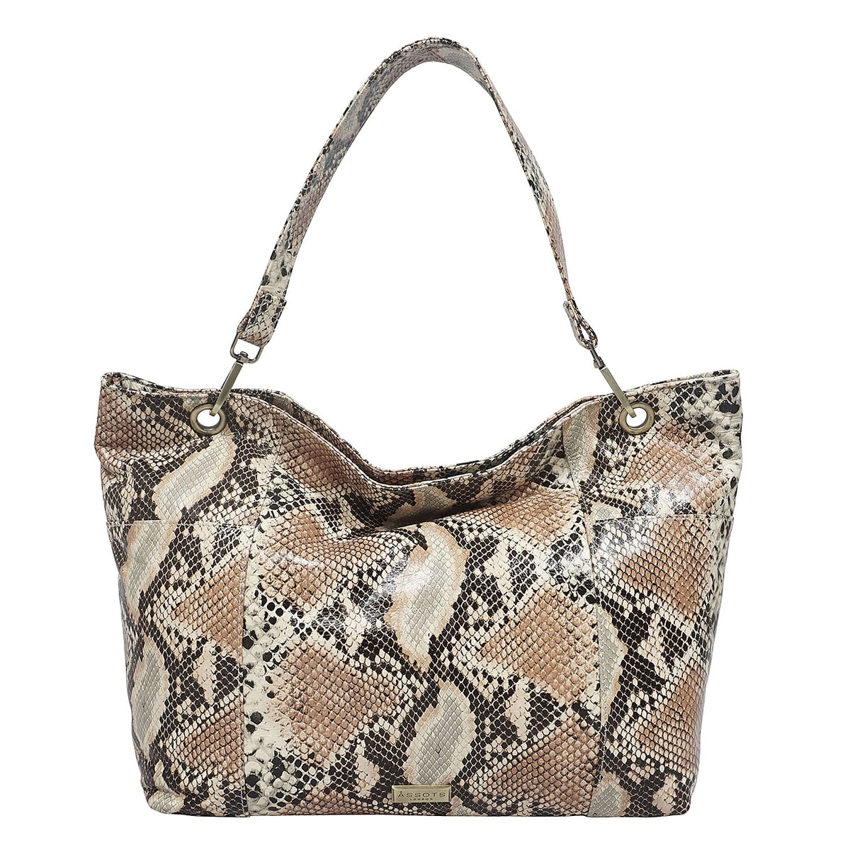 Assots London Angela 100% Genuine Leather Snake Skin Pattern Hobo Bag - Tan 7171566 0