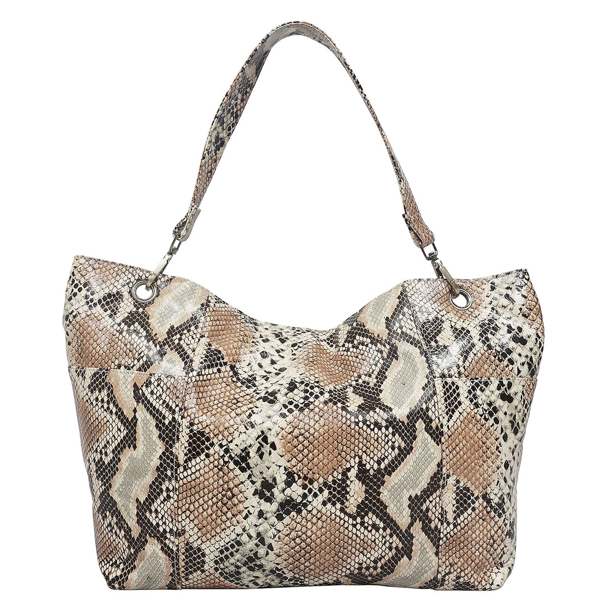 Assots London Angela 100% Genuine Leather Snake Skin Pattern Hobo Bag - Tan 7171566 1