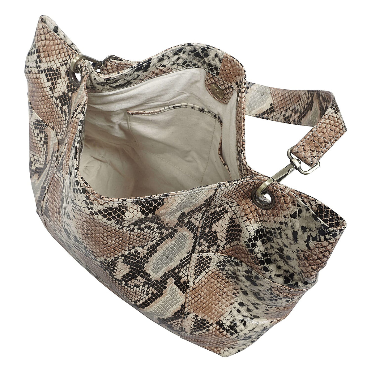 Assots London Angela 100% Genuine Leather Snake Skin Pattern Hobo Bag - Tan 7171566 3