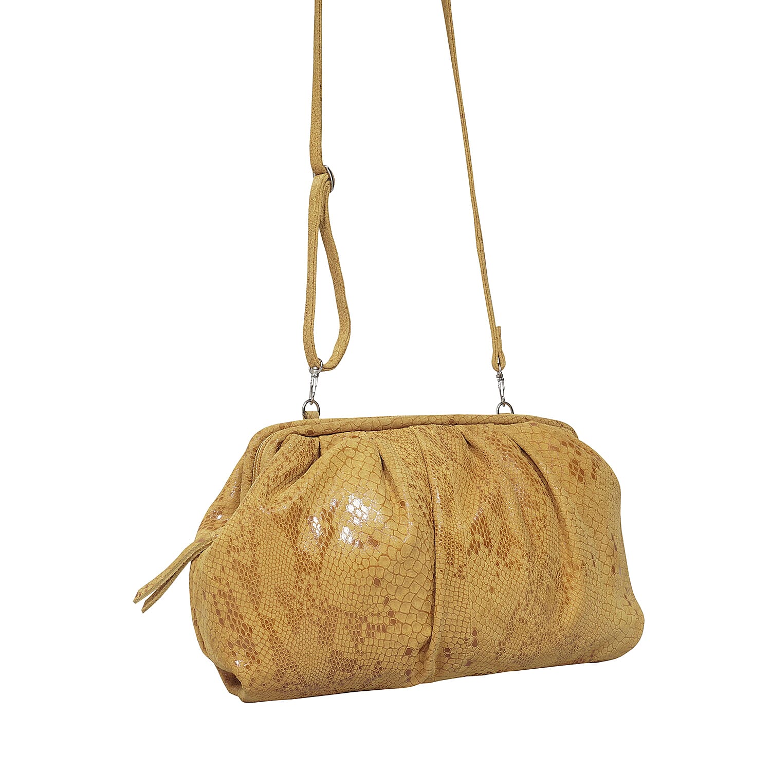 Assots London Genuine Leather Croc Pattern Crossbody Bag - Mustard 6272582 6
