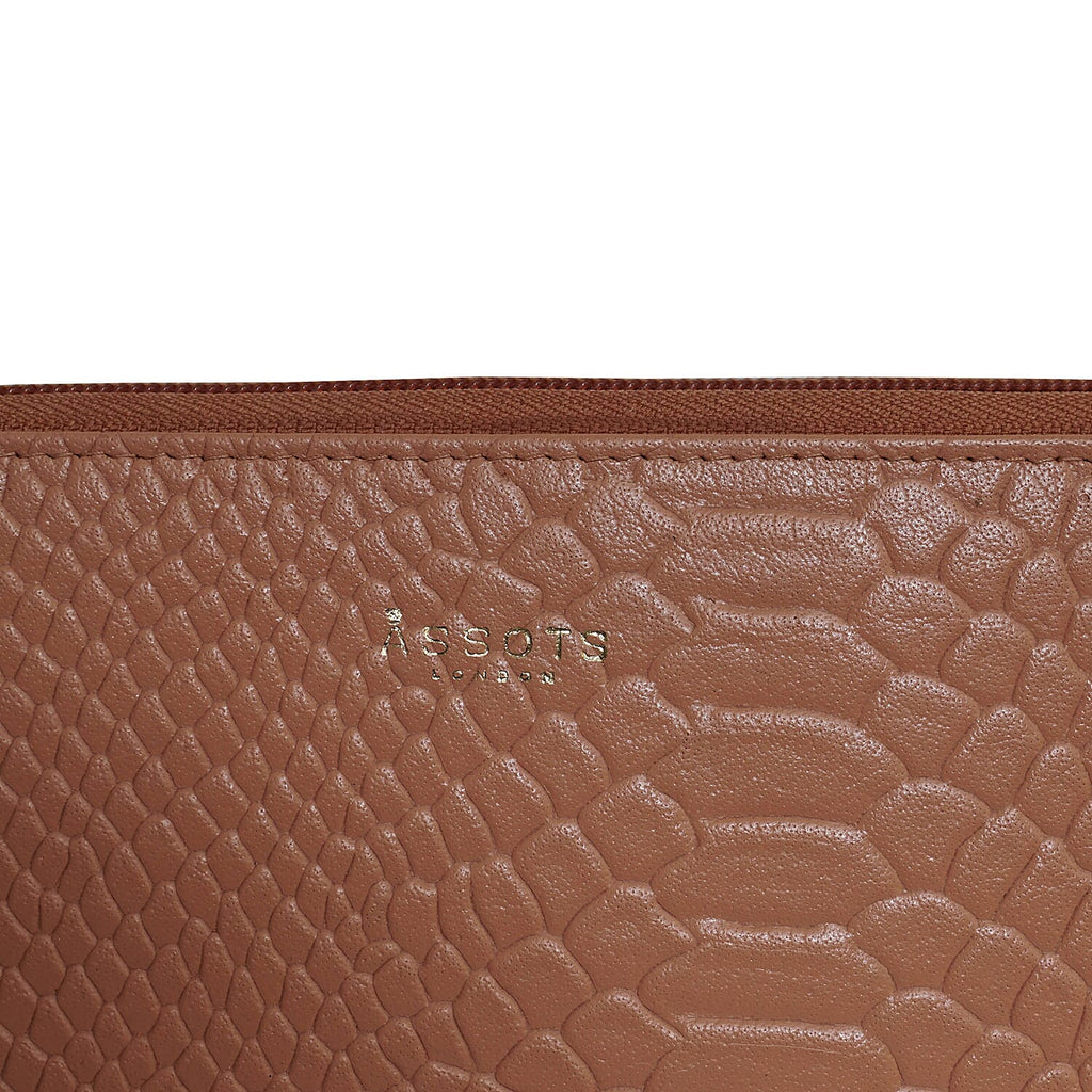 Assots London HAZEL Python Embossed Genuine Leather RFID Zip Around Purse (Size 20x2x10 Cm) - Rust