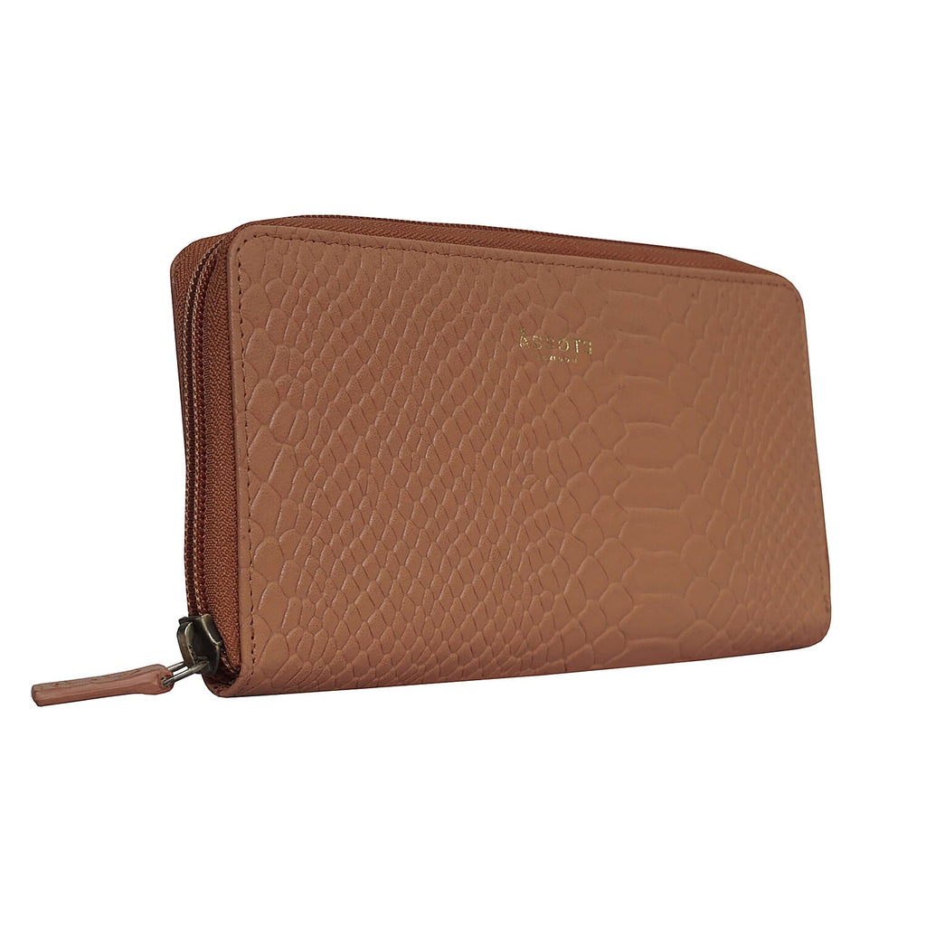 Assots London HAZEL Python Embossed Genuine Leather RFID Zip Around Purse (Size 20x2x10 Cm) - Rust