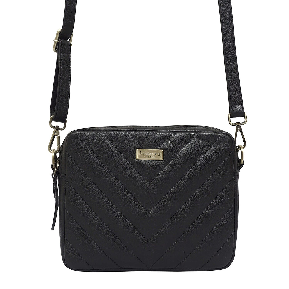 ASSOTS LONDON Iris 100% Genuine Leather Quilted Pattern Crossbody Bag with Detachable Shoulder Strap - Black 6919025 0