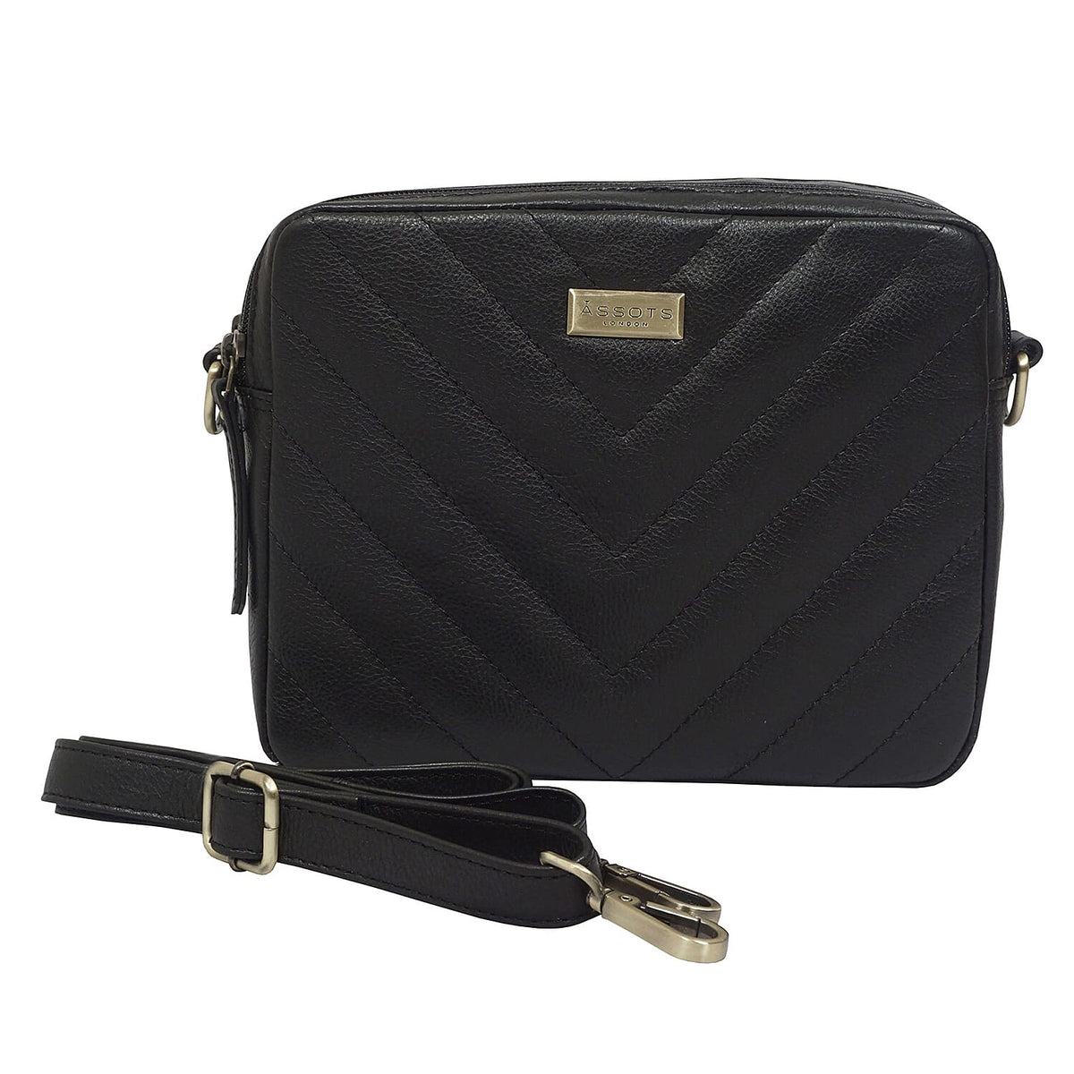 ASSOTS LONDON Iris 100% Genuine Leather Quilted Pattern Crossbody Bag with Detachable Shoulder Strap - Black 6919025 2