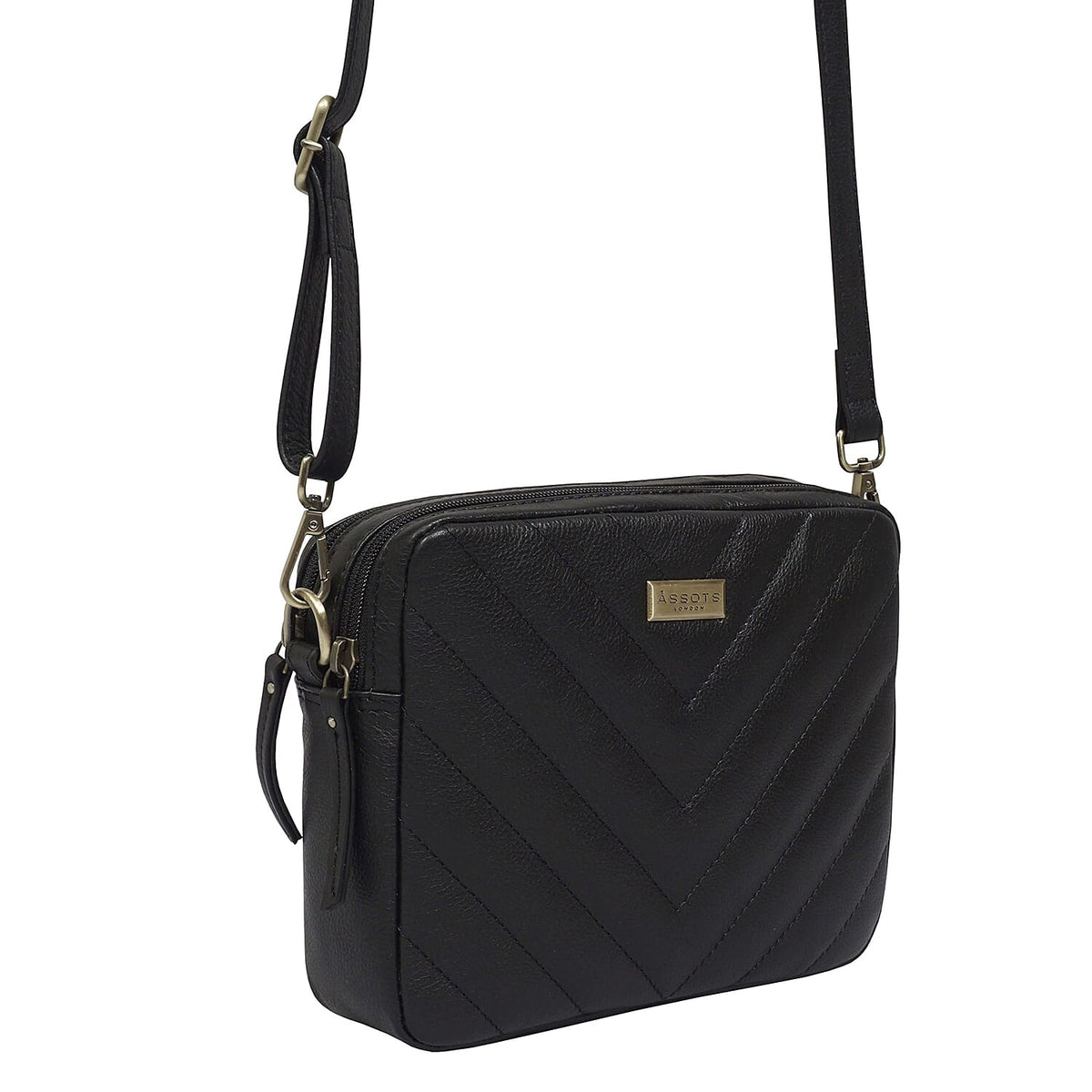 ASSOTS LONDON Iris 100% Genuine Leather Quilted Pattern Crossbody Bag with Detachable Shoulder Strap - Black 6919025 3