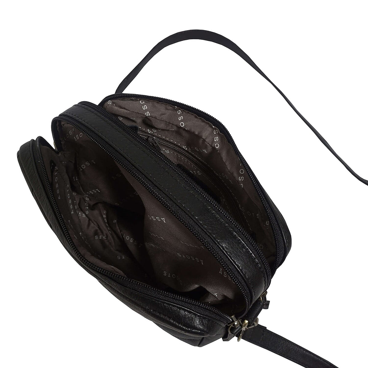 ASSOTS LONDON Iris 100% Genuine Leather Quilted Pattern Crossbody Bag with Detachable Shoulder Strap - Black 6919025 4