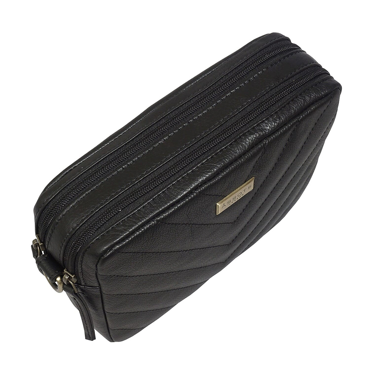 ASSOTS LONDON Iris 100% Genuine Leather Quilted Pattern Crossbody Bag with Detachable Shoulder Strap - Black 6919025 6